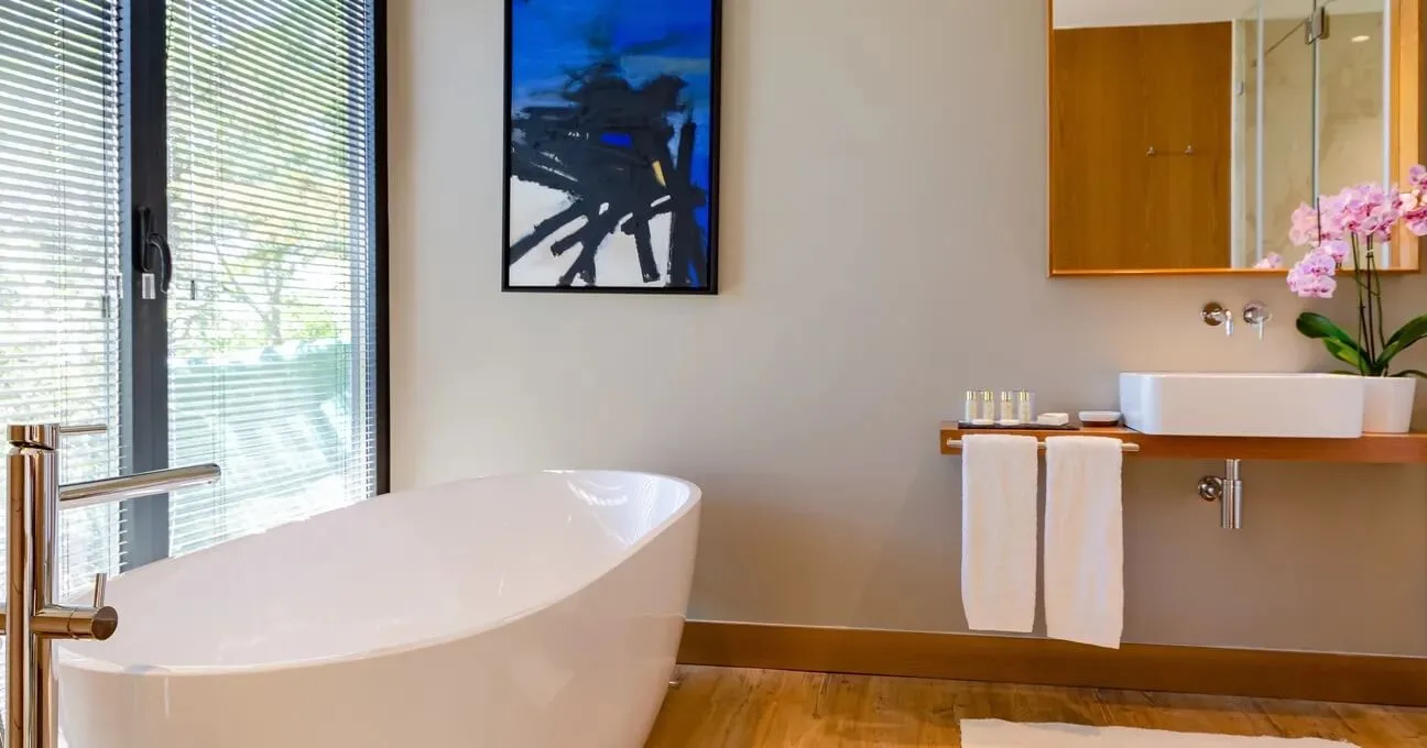 Big private bathtub in the room at the boutique hotel in Cascais