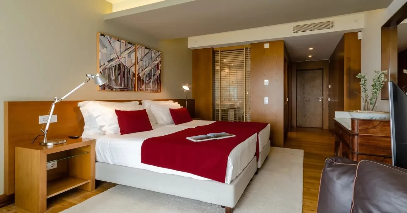 Stylish interior of the Encruzado Room at Quinta Vale da Roca wine estate