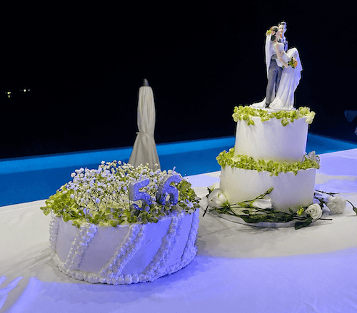 Decorated wedding cake on the table