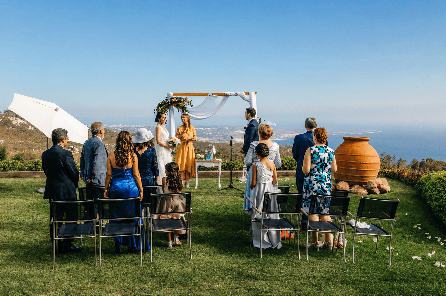 Outdoor wedding ceremony overlooking the ocean near Sintra
