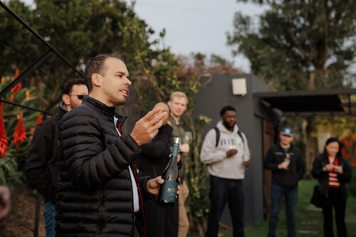 Winemaker presenting Quinta Vale da Roca wines to the group during a guided tasting