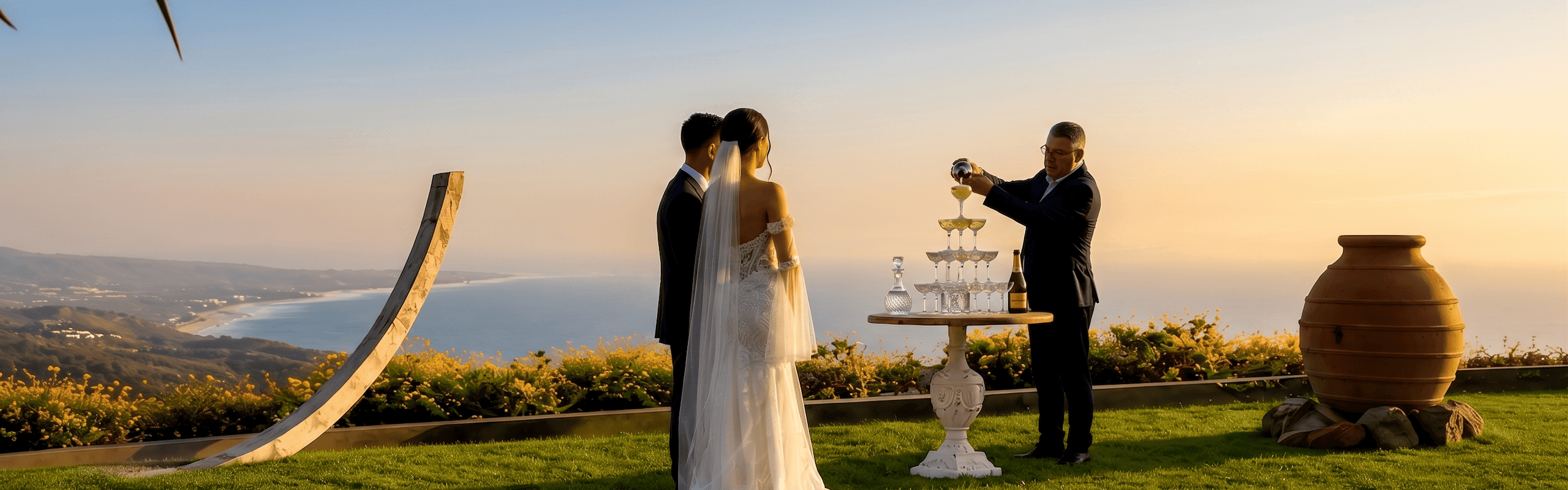 Outdoor wedding ceremony overlooking the Atlantic Ocean