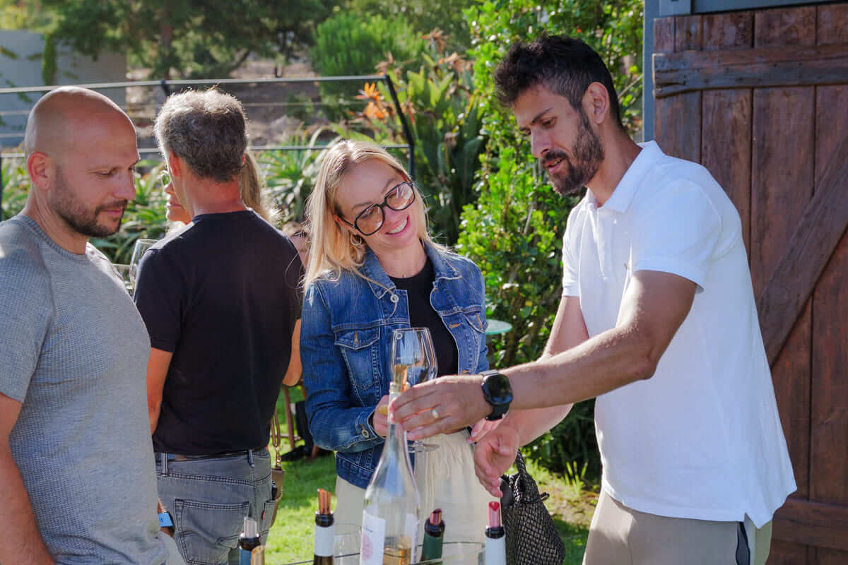 Winemaker presenting Quinta Vale da Roca wines to a group of visitors